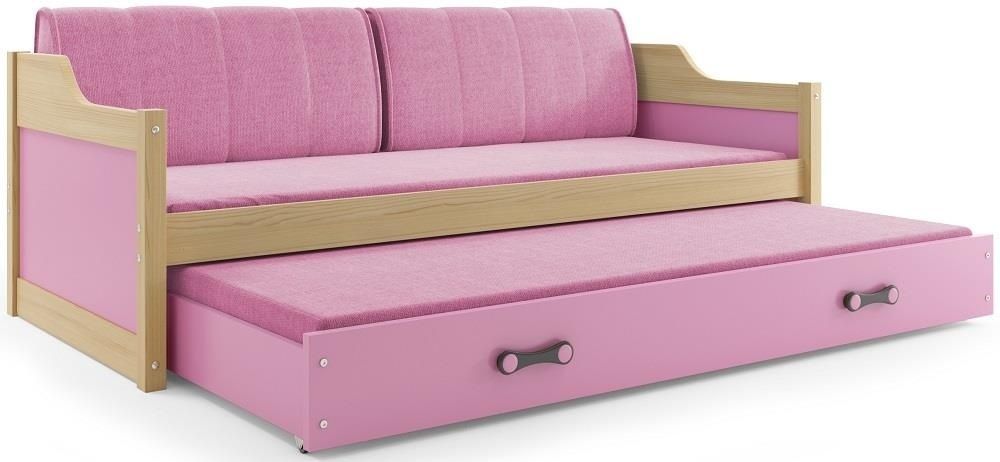 eoshop Detská posteľ s prístelkou DAVID 80x190 cm, borovica/ružová (Voľba matraca: Penový matrac)